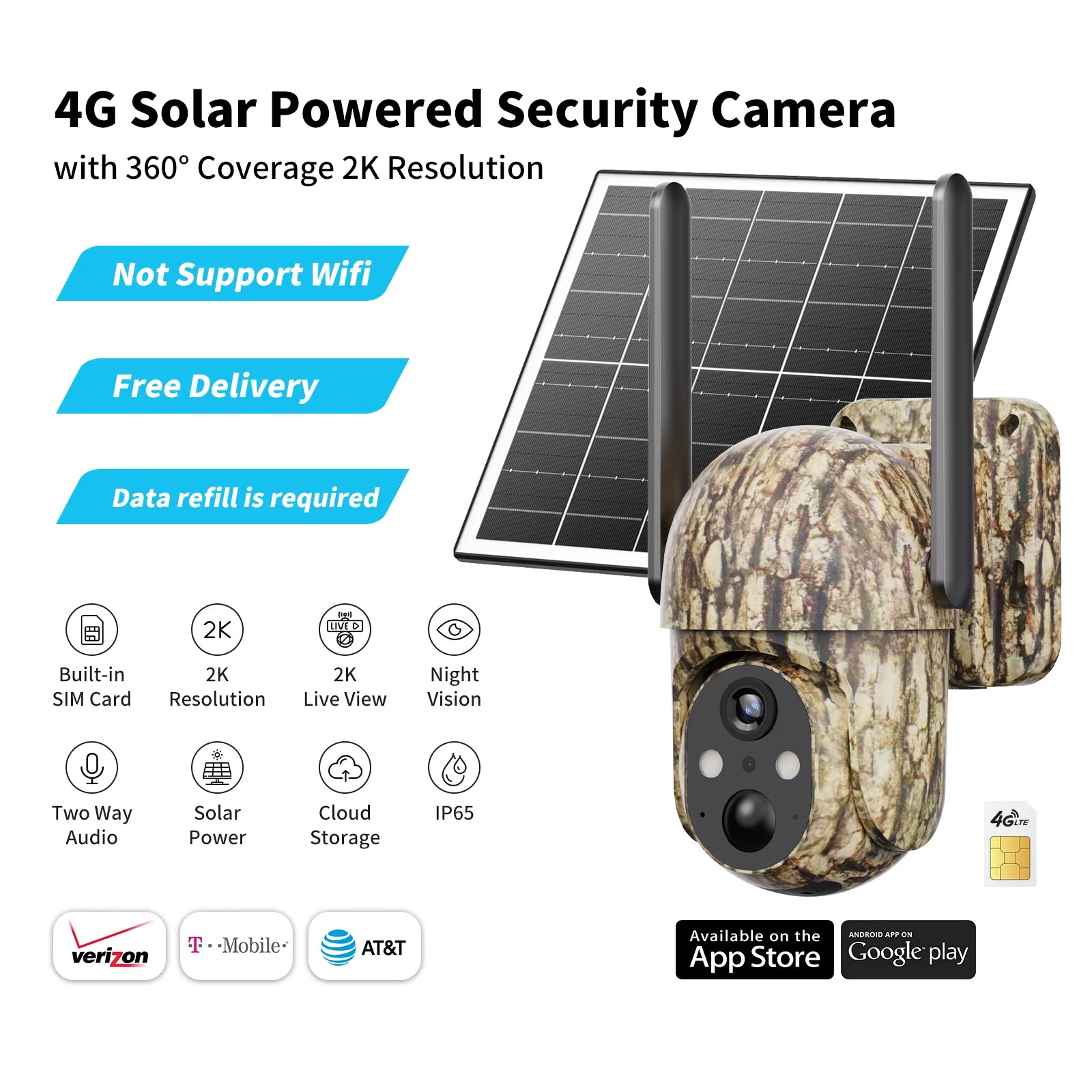 MovoVibe™ Elite 4G Solar Security Camera - 360° View